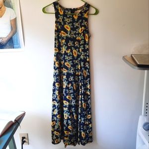 Vintage retro 90s or 2000s blue yellow sunflower maxi dress size 6